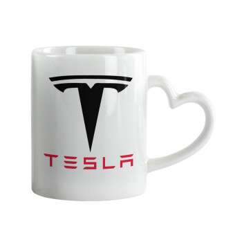 Tesla motors, Κούπα καρδιά χερούλι λευκή, κεραμική, 330ml