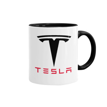 Tesla motors, Κούπα χρωματιστή μαύρη, κεραμική, 330ml