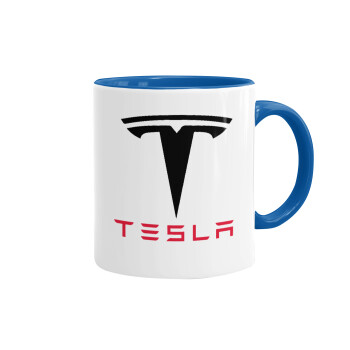 Tesla motors, Κούπα χρωματιστή μπλε, κεραμική, 330ml