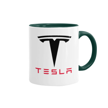 Tesla motors, Κούπα χρωματιστή πράσινη, κεραμική, 330ml
