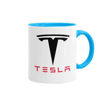 Tesla motors, Κούπα χρωματιστή γαλάζια, κεραμική, 330ml