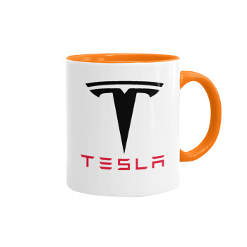 Tesla motors, Κούπα χρωματιστή πορτοκαλί, κεραμική, 330ml