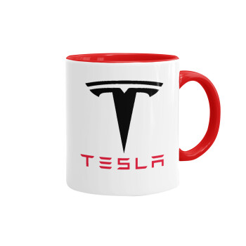 Tesla motors, Κούπα χρωματιστή κόκκινη, κεραμική, 330ml