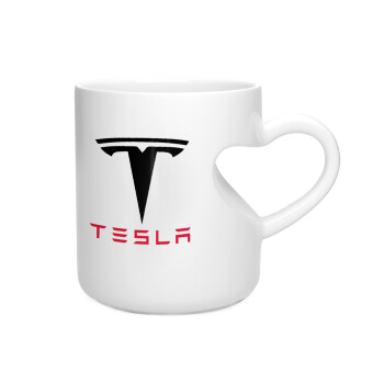 Tesla motors, Κούπα καρδιά λευκή, κεραμική, 330ml