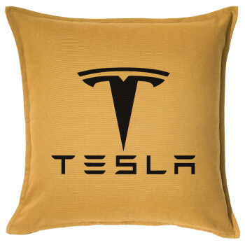 Tesla motors, Μαξιλάρι καναπέ Κίτρινο 100% βαμβάκι, περιέχεται το γέμισμα (50x50cm)