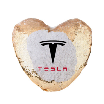 Tesla motors, Μαξιλάρι καναπέ καρδιά Μαγικό Χρυσό με πούλιες 40x40cm περιέχεται το  γέμισμα