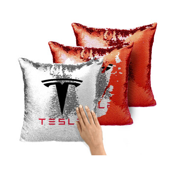 Tesla motors, Μαξιλάρι καναπέ Μαγικό Κόκκινο με πούλιες 40x40cm περιέχεται το γέμισμα