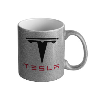 Tesla motors, Κούπα Ασημένια Glitter που γυαλίζει, κεραμική, 330ml