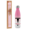Easter Set, Metallic pink/white (Stainless steel) thermos, double-walled, 500ml & aromatic flat Easter candle (30cm) (PINK)