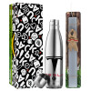 Easter Set, metallic stainless thermos flask (500ml) & scented flat Easter candle (30cm) (GRAY)