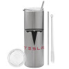 Tumbler stainless steel Silver 600ml, with metal straw & cleaning brush