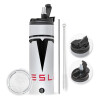 Travel Tumbler 2 Lids, with metal straw & cleaning brush (Stainless steel 304 Food grade, BPA free, 600ml)