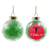 Transparent Christmas tree ball ornament with green filling 8cm