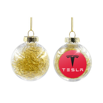 Tesla motors, Transparent Christmas tree ball ornament with gold filling 8cm
