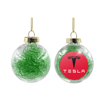 Tesla motors, Transparent Christmas tree ball ornament with green filling 8cm