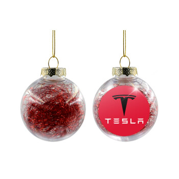 Tesla motors, Transparent Christmas tree ball ornament with red filling 8cm