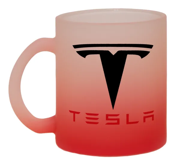 Tesla motors — Κούπα γυάλινη δίχρωμη με βάση το κόκκινο ματ, 330ml