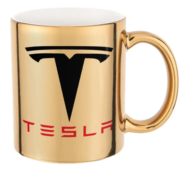Tesla motors — Mug ceramic, gold mirror, 330ml