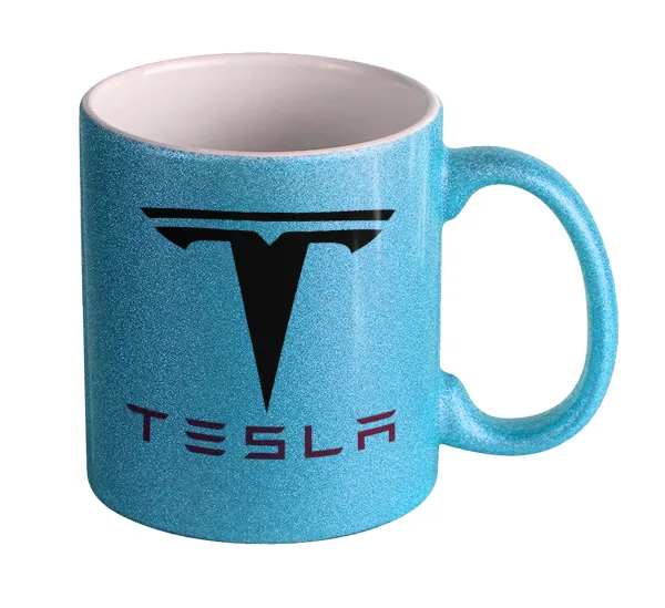 Tesla motors — Light blue glitter mug that sparkles, ceramic, 330ml