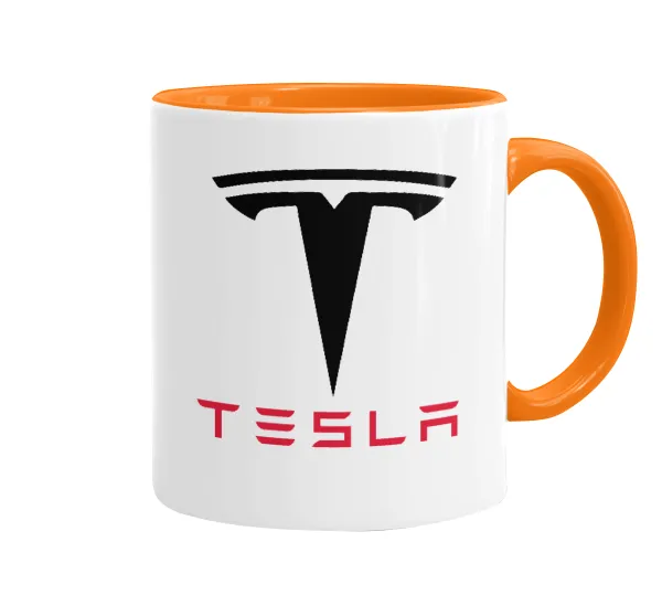 Tesla motors — Κούπα χρωματιστή πορτοκαλί, κεραμική, 330ml