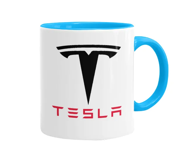 Tesla motors — Κούπα χρωματιστή γαλάζια, κεραμική, 330ml