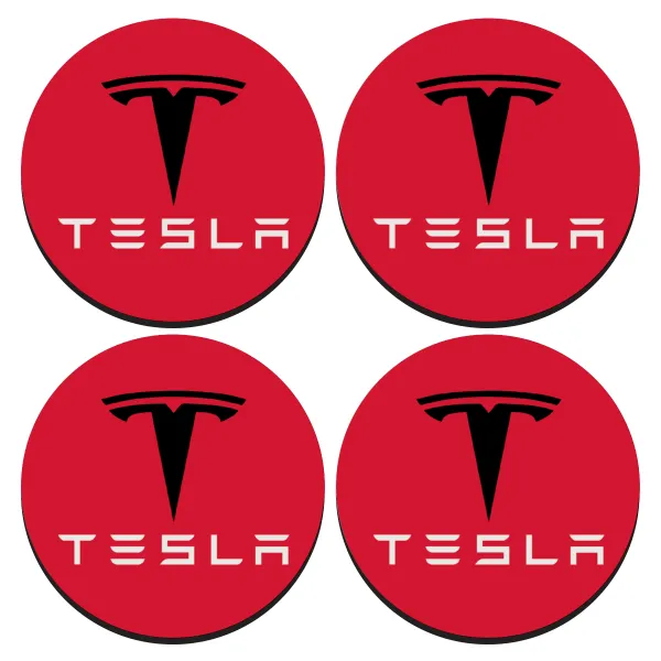 Tesla motors — ΣΕΤ 4 Σουβέρ ξύλινα στρογγυλά (9cm)
