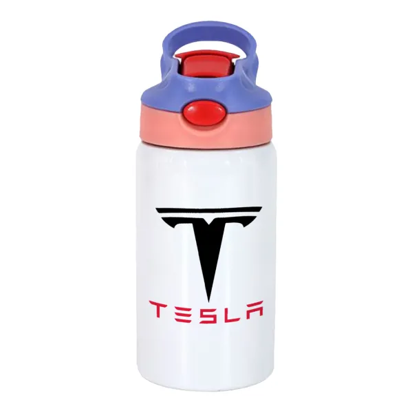 Tesla motors — Παιδικό παγούρι θερμό, ανοξείδωτο, με καλαμάκι ασφαλείας, ροζ/μωβ (350ml)