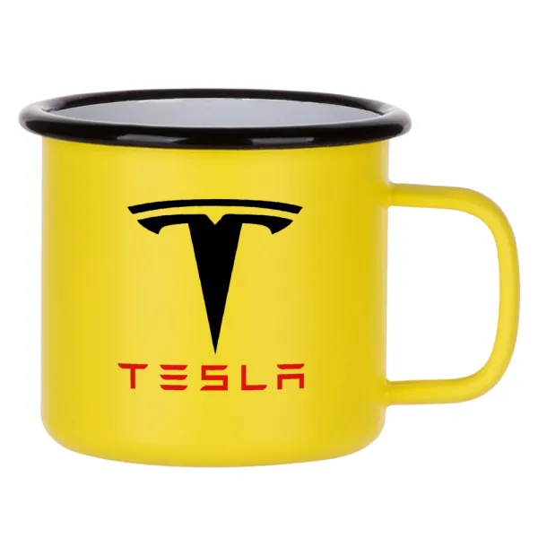 Tesla motors — Κούπα Μεταλλική εμαγιέ ΜΑΤ Κίτρινη 360ml