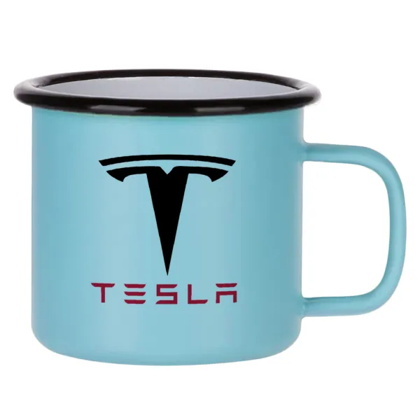 Tesla motors — Κούπα Μεταλλική εμαγιέ ΜΑΤ σιέλ 360ml