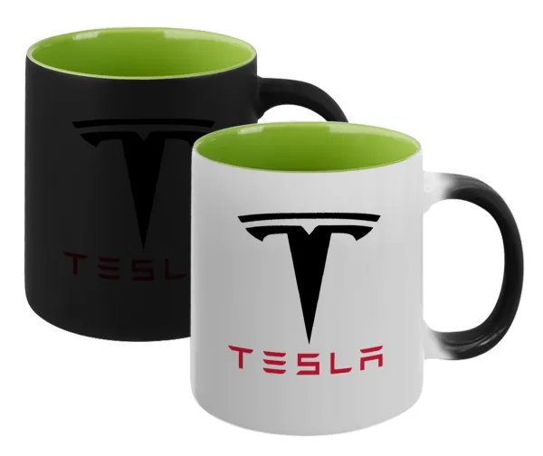 Tesla motors — Magic mug with green interior, ceramic, 330ml, changes colour with hot drinks