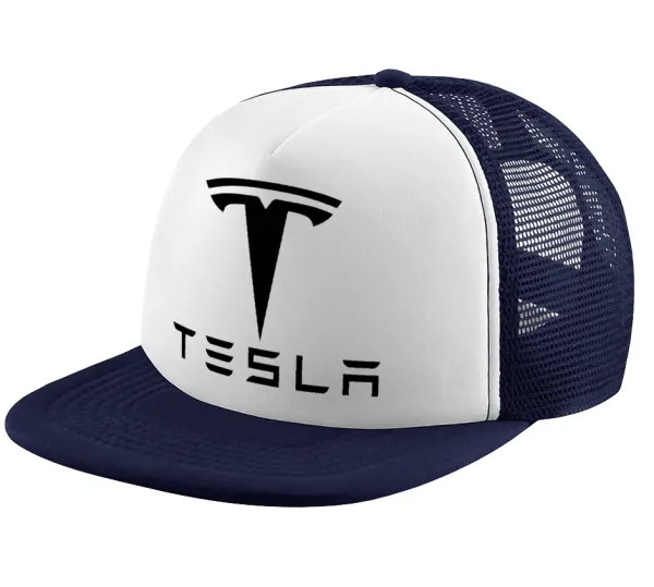 Tesla motors — Adult Soft Trucker Hat with Dark Blue/White Mesh (POLYESTER, ADULT, UNISEX, ONE SIZE)