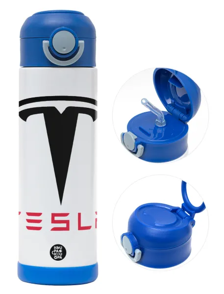 Tesla motors — Παιδικό παγούρι θερμό, ανοξείδωτο, με καλαμάκι ασφαλείας, ΜΠΛΕ (500ml)