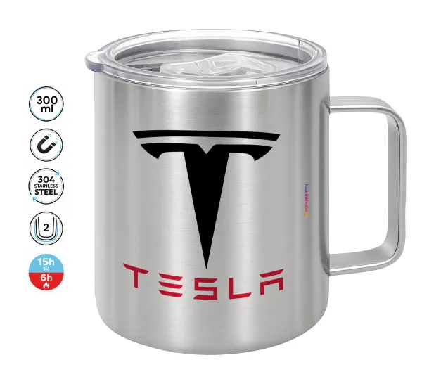 Tesla motors — Double-walled stainless steel mug 300ml with temperature-retaining lid