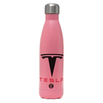 Tesla motors, Metal mug thermos Pink Mat (Stainless steel), double wall, 500ml