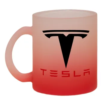 Tesla motors, Κούπα γυάλινη δίχρωμη με βάση το κόκκινο ματ, 330ml
