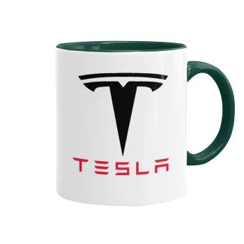 Tesla motors, Κούπα χρωματιστή πράσινη, κεραμική, 330ml