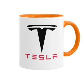 Tesla motors, Κούπα χρωματιστή πορτοκαλί, κεραμική, 330ml