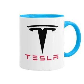 Tesla motors, Mug colored light blue, ceramic, 330ml