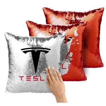 Tesla motors, Μαξιλάρι καναπέ Μαγικό Κόκκινο με πούλιες 40x40cm περιέχεται το γέμισμα