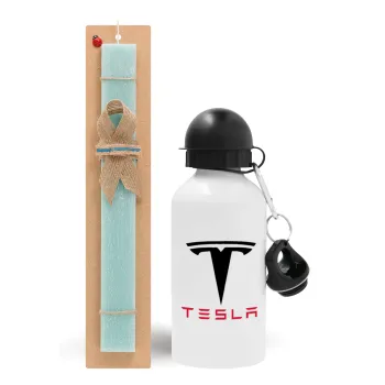 Tesla motors, Easter Set, metallic aluminum water bottle (500ml) & scented flat candle (30cm) (TURQUOISE)