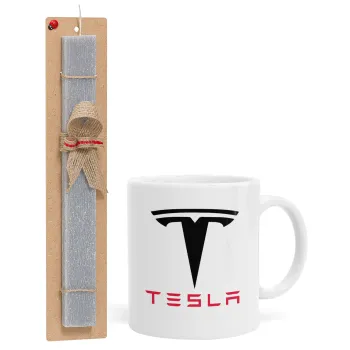 Tesla motors, Easter Set, Ceramic Cup (330ml) & Easter aromatic flat candle (30cm) (GRAY)