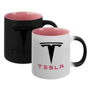 Tesla motors, Κούπα Μαγική εσωτερικό ΡΟΖ, κεραμική 330ml που αλλάζει χρώμα με το ζεστό ρόφημα