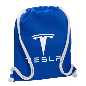 Tesla motors, Backpack pouch GYMBAG Blue, with pocket (40x48cm) & thick cords
