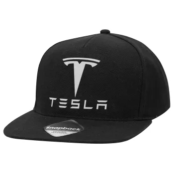 Tesla motors, Καπέλο Ενηλίκων Flat Snapback Μαύρο, (100% ΒΑΜΒΑΚΕΡΟ TWILL, ΕΝΗΛΙΚΩΝ, UNISEX, ONE SIZE)