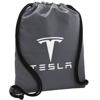 Tesla motors, Backpack pouch GYMBAG GREY, with pocket (40x48cm) & thick cords
