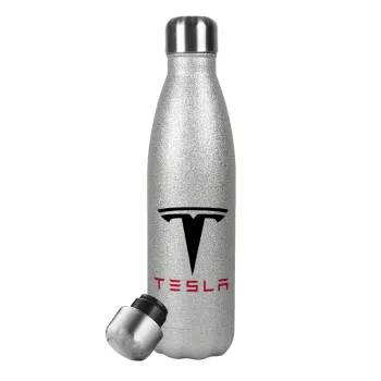Tesla motors, Metallic Glitter Silver Thermos Flask (Stainless steel), double-walled, 500ml