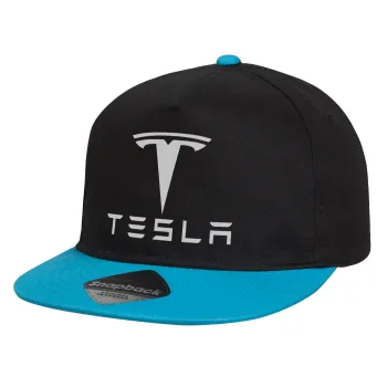Tesla motors, Child's Flat Snapback Hat, Black/Blue (100% COTTON, CHILD, UNISEX, ONE SIZE)