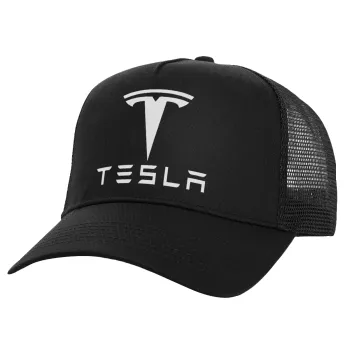Tesla motors, Καπέλο Ενηλίκων Structured Trucker, με Δίχτυ, Μαύρο (100% ΒΑΜΒΑΚΕΡΟ, ΕΝΗΛΙΚΩΝ, UNISEX, ONE SIZE)