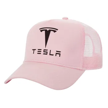 Tesla motors, Καπέλο Ενηλίκων Structured Trucker, με Δίχτυ, ΡΟΖ (100% ΒΑΜΒΑΚΕΡΟ, ΕΝΗΛΙΚΩΝ, UNISEX, ONE SIZE)