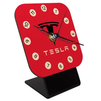 Tesla motors, Quartz Table clock in natural wood (10cm)